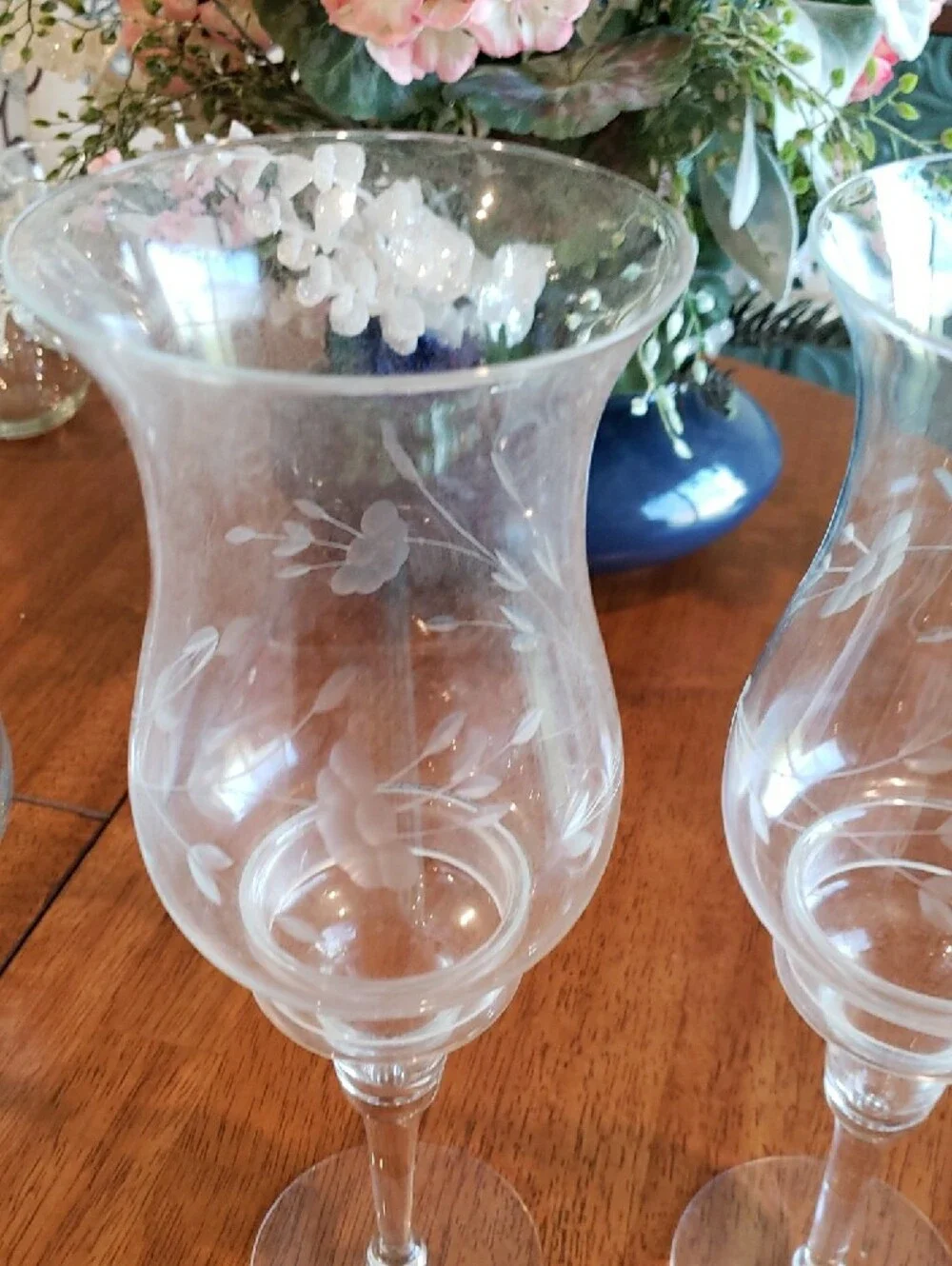 Princess House Heritage Hurricane Candle Holders - Etched Glass